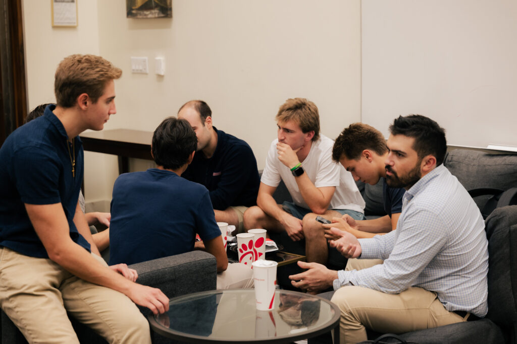 Students enjoying Chick-Fil-A and discussion
