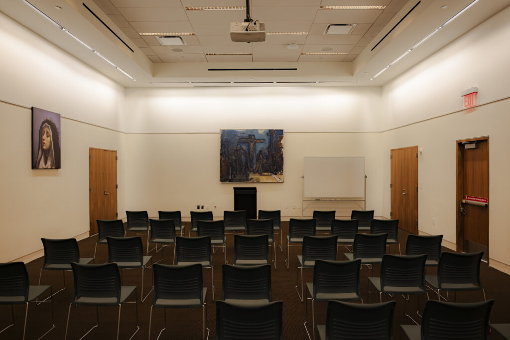 View from the back of the auditorium at The Catholic Center at NYU